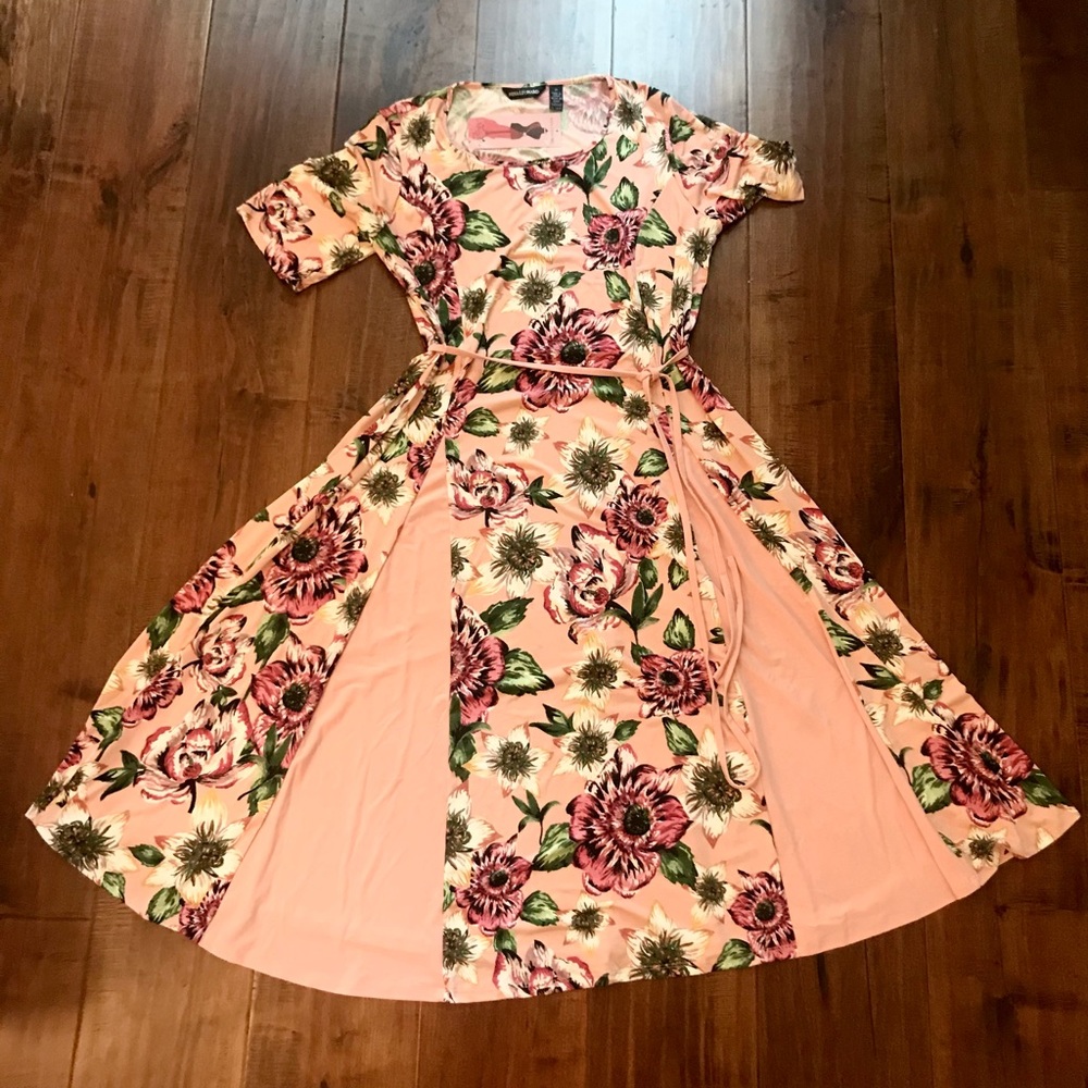 Pink Floral Dress with Panels & Tie